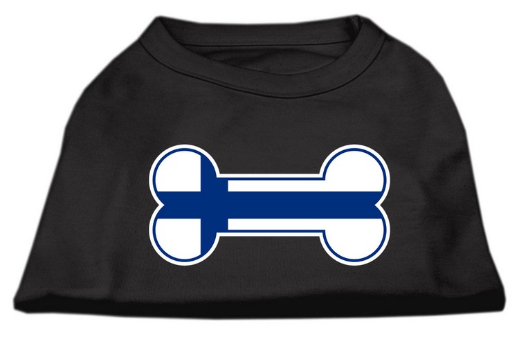 Bone Shaped Finland Flag Screen Print Shirts Black XS