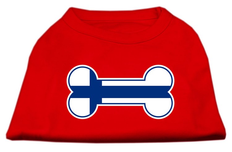 Bone Shaped Finland Flag Screen Print Shirts Red XL