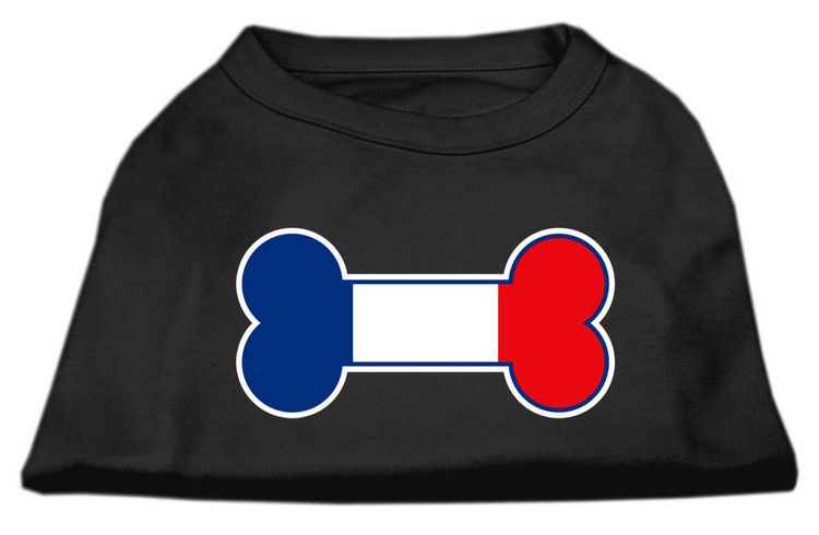 Bone Shaped France Flag Screen Print Shirts Black XS