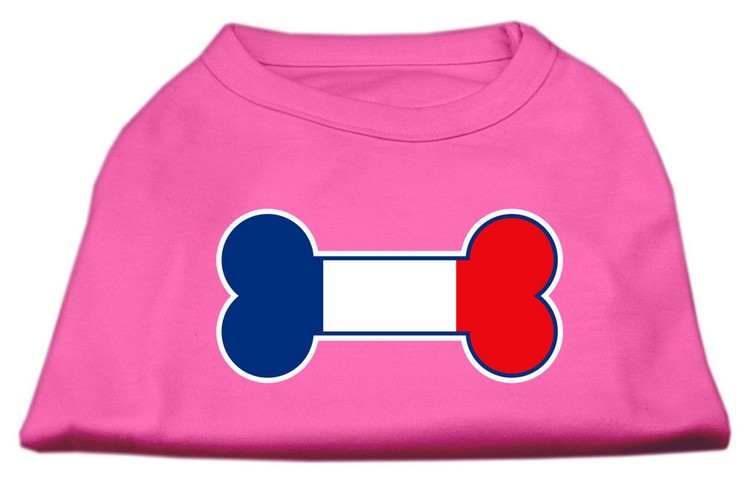 Bone Shaped France Flag Screen Print Shirts Bright Pink XS