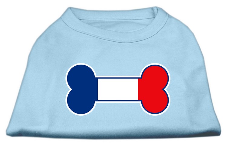 Bone Shaped France Flag Screen Print Shirts Baby Blue XS