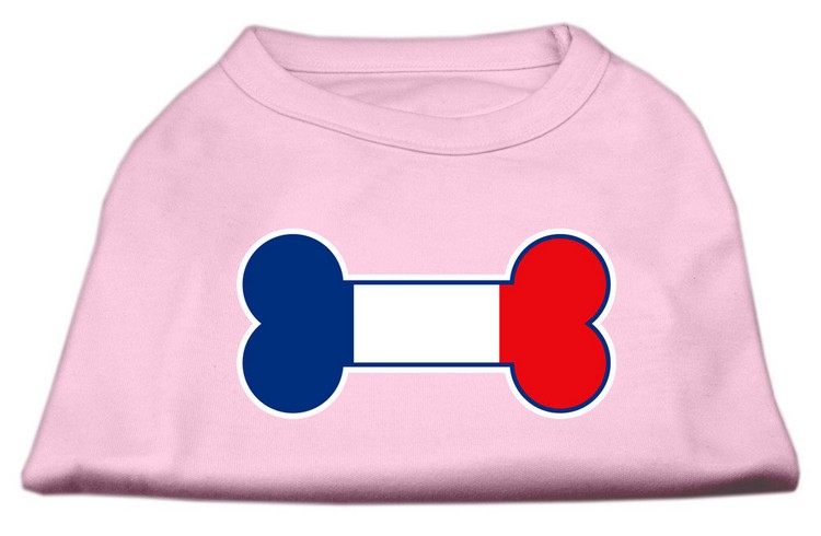 Bone Shaped France Flag Screen Print Shirts Light Pink XS