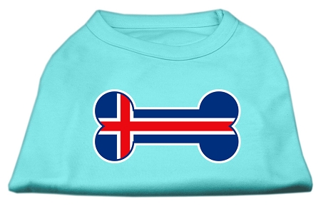 Bone Shaped Iceland Flag Screen Print Shirts Aqua XL