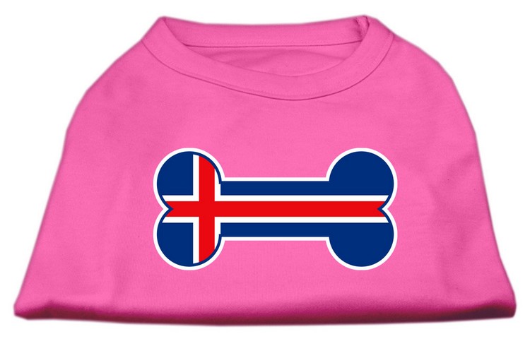 Bone Shaped Iceland Flag Screen Print Shirts Bright Pink XS