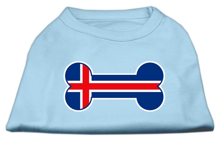 Bone Shaped Iceland Flag Screen Print Shirts Baby Blue XS