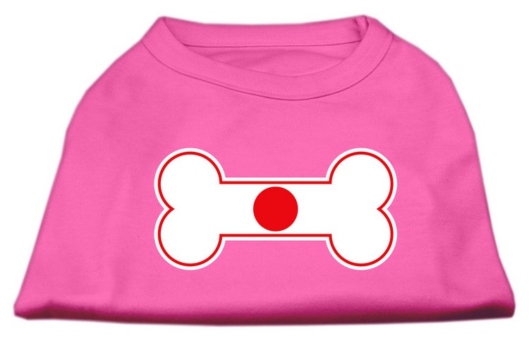 Bone Shaped Japan Flag Screen Print Shirts Bright Pink XS