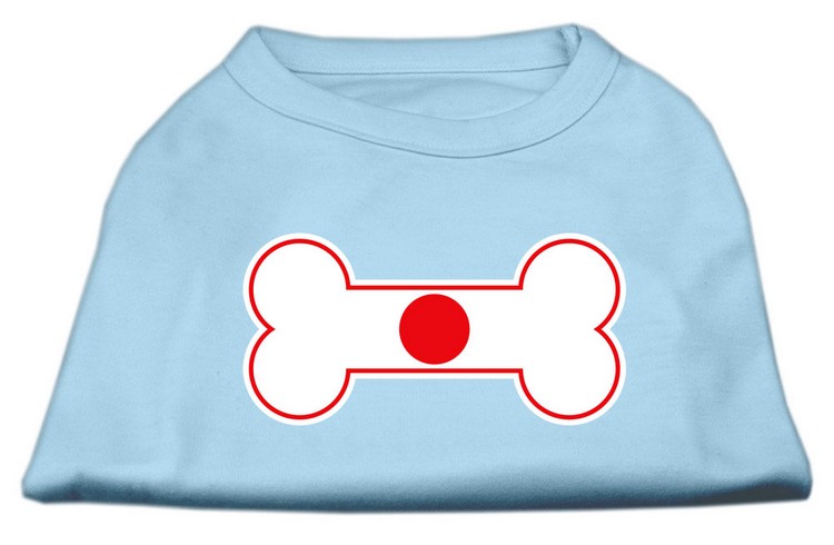 Bone Shaped Japan Flag Screen Print Shirts Baby Blue XS