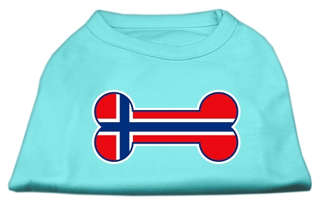 Bone Shaped Norway Flag Screen Print Shirts Aqua XS