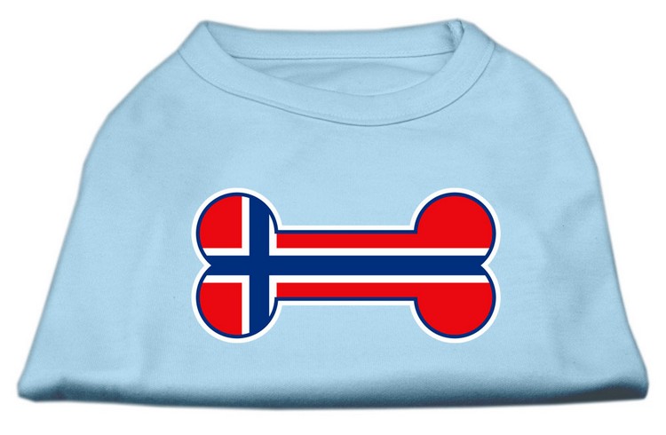 Bone Shaped Norway Flag Screen Print Shirts Baby Blue XS