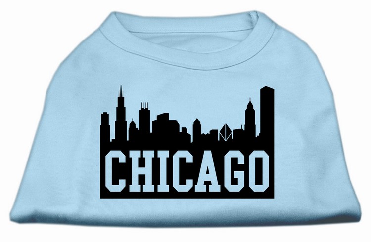 Chicago Skyline Screen Print Shirt Baby Blue XS