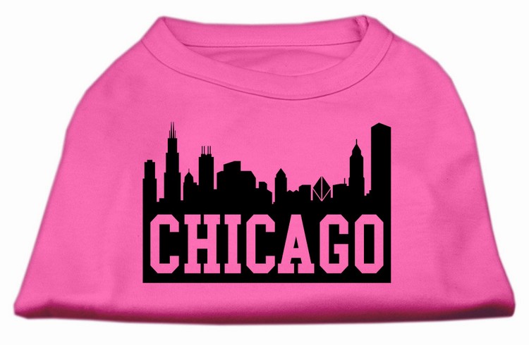 Chicago Skyline Screen Print Shirt Bright Pink Med