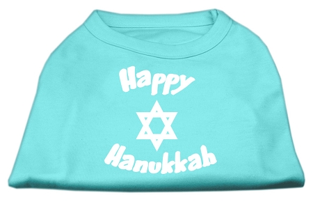 Happy Hanukkah Screen Print Shirt Aqua XS