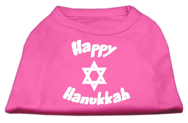 Happy Hanukkah Screen Print Shirt Bright Pink XS