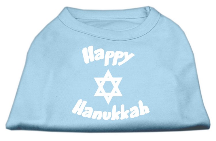 Happy Hanukkah Screen Print Shirt Baby Blue XS