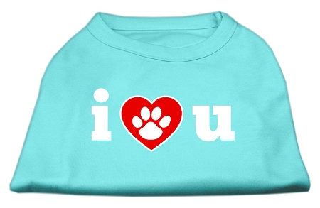 I Love U Screen Print Shirt Aqua XS