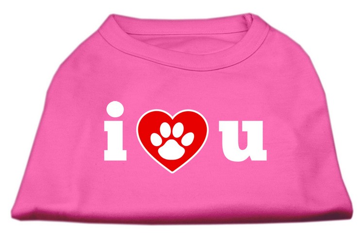 I Love U Screen Print Shirt Bright Pink XS