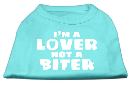 I'm a Lover not a Biter Screen Printed Dog Shirt  Aqua XS