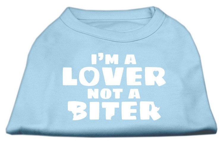 I'm a Lover not a Biter Screen Printed Dog Shirt  Baby Blue Med