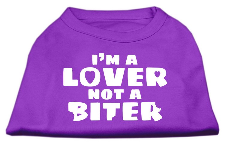 I'm a Lover not a Biter Screen Printed Dog Shirt  Purple XS