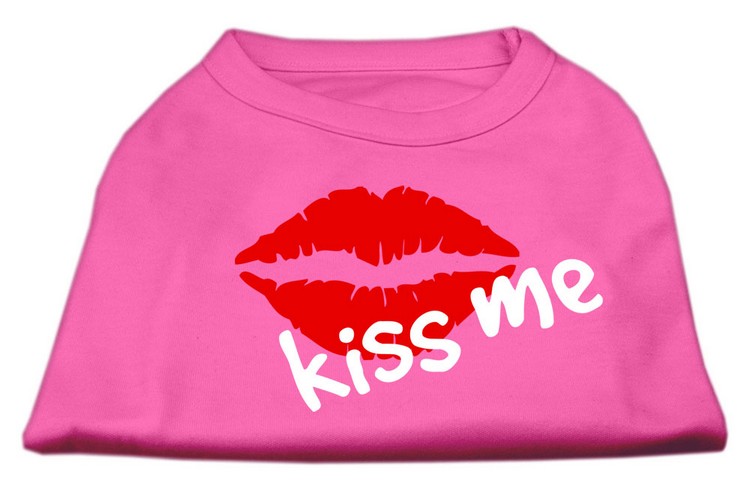 Kiss Me Screen Print Shirt Bright Pink XS