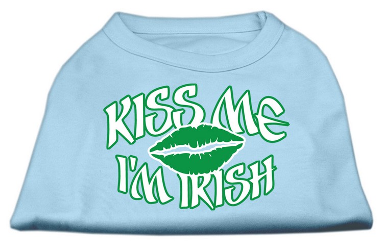 Kiss Me I'm Irish Screen Print Shirt Baby Blue Lg