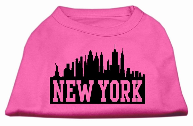 New York Skyline Screen Print Shirt Bright Pink XS