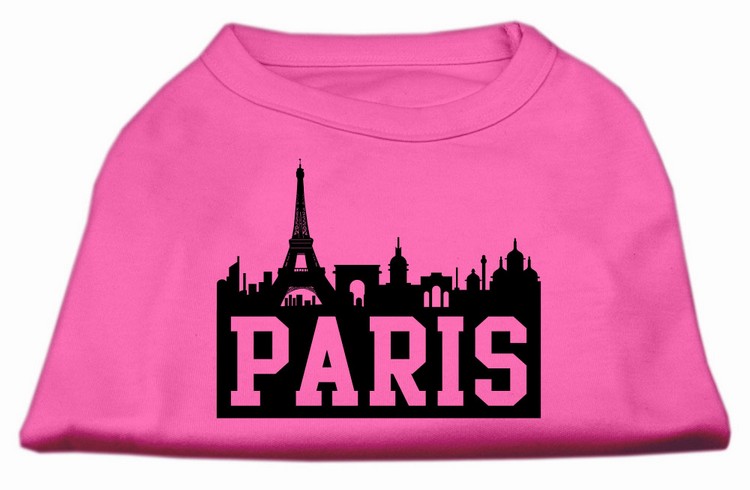 Paris Skyline Screen Print Shirt Bright Pink XS