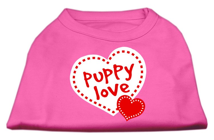 Puppy Love Screen Print Shirt Bright Pink XS