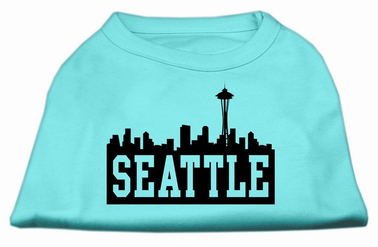 Seattle Skyline Screen Print Shirt Aqua Sm