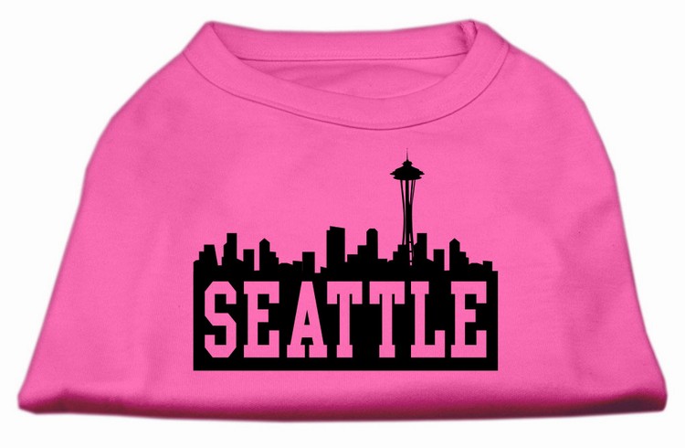 Seattle Skyline Screen Print Shirt Bright Pink XS