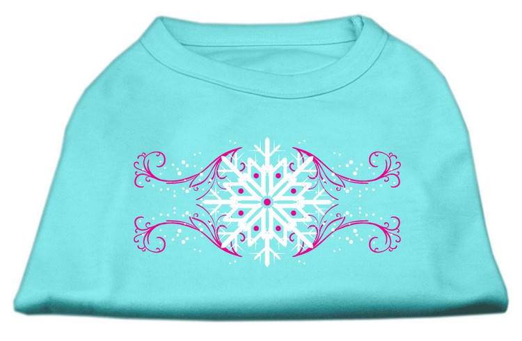 Pink Snowflake Swirls Screenprint Shirts Aqua XS