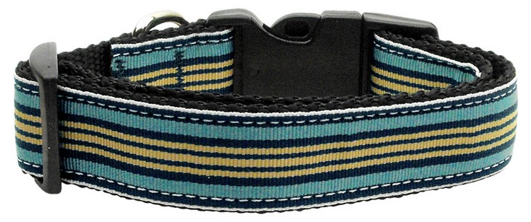 Preppy Stripes Nylon Ribbon Collars Light Blue/Khaki XS