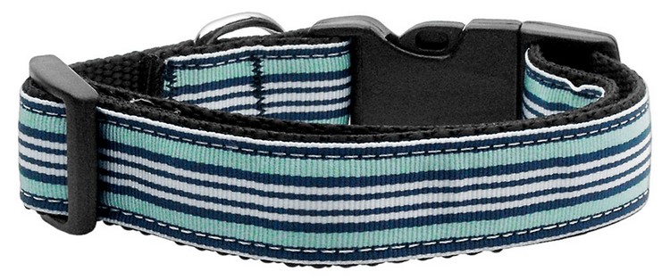 Preppy Stripes Nylon Ribbon Collars Light Blue/White Medium