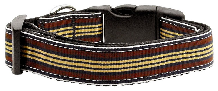 Preppy Stripes Nylon Ribbon Collars Brown/Khaki XS