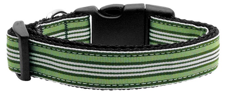 Preppy Stripes Nylon Ribbon Collars Green/White XS