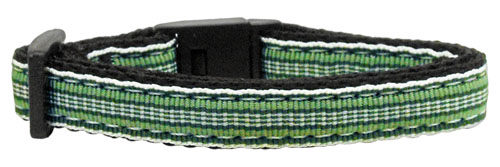 Preppy Stripes Nylon Ribbon Collars Green/White Cat Safety