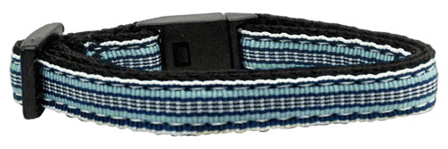 Preppy Stripes Nylon Ribbon Collars Light Blue/White Cat Safety