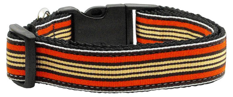 Preppy Stripes Nylon Ribbon Collars Orange/Khaki Medium