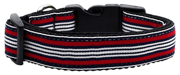 Preppy Stripes Nylon Ribbon Collars Red/White Large