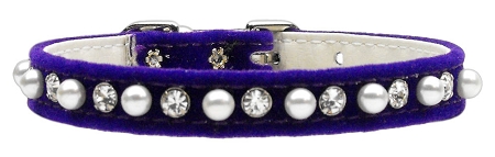 Velvet 3/8" Pearl and Clear Crystals Collar Purple 8