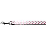 White and Red Dotty Hearts Nylon Dog Leash 4 Foot Leash