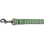 Green Checkers Nylon Dog Leash 1 wide 4ft Lsh