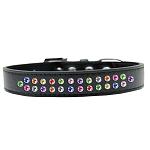 Two Row Confetti Crystal Size 12 Black Dog Collar