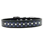 Sprinkles Dog Collar Pearl and Blue Crystals Size 12 Black