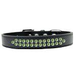 Two Row Lime Green Crystal Size 12 Black Dog Collar