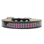 Two Row Bright Pink Crystal Size 12 Black Ice Cream Dog Collar