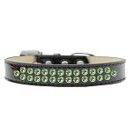 Two Row Lime Green Crystal Size 12 Black Ice Cream Dog Collar