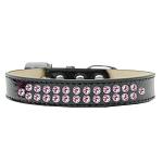 Two Row Light Pink Crystal Size 12 Black Ice Cream Dog Collar