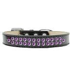 Two Row Purple Crystal Size 12 Black Ice Cream Dog Collar