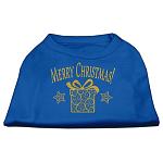 Golden Christmas Present Dog Shirt Blue Lg